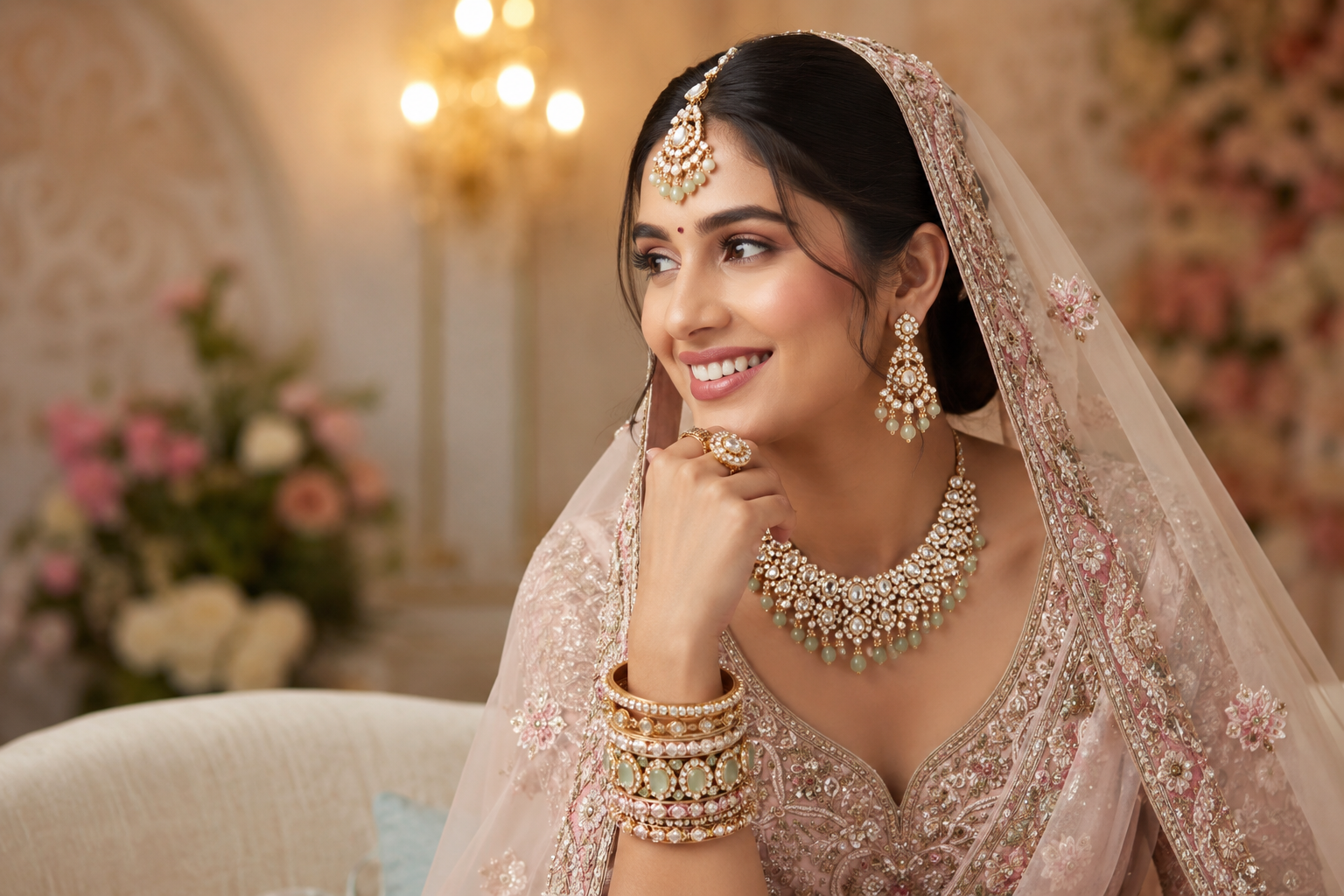 bridal jewellery set for Naya Nangal weddings with layered necklaces and matching earrings