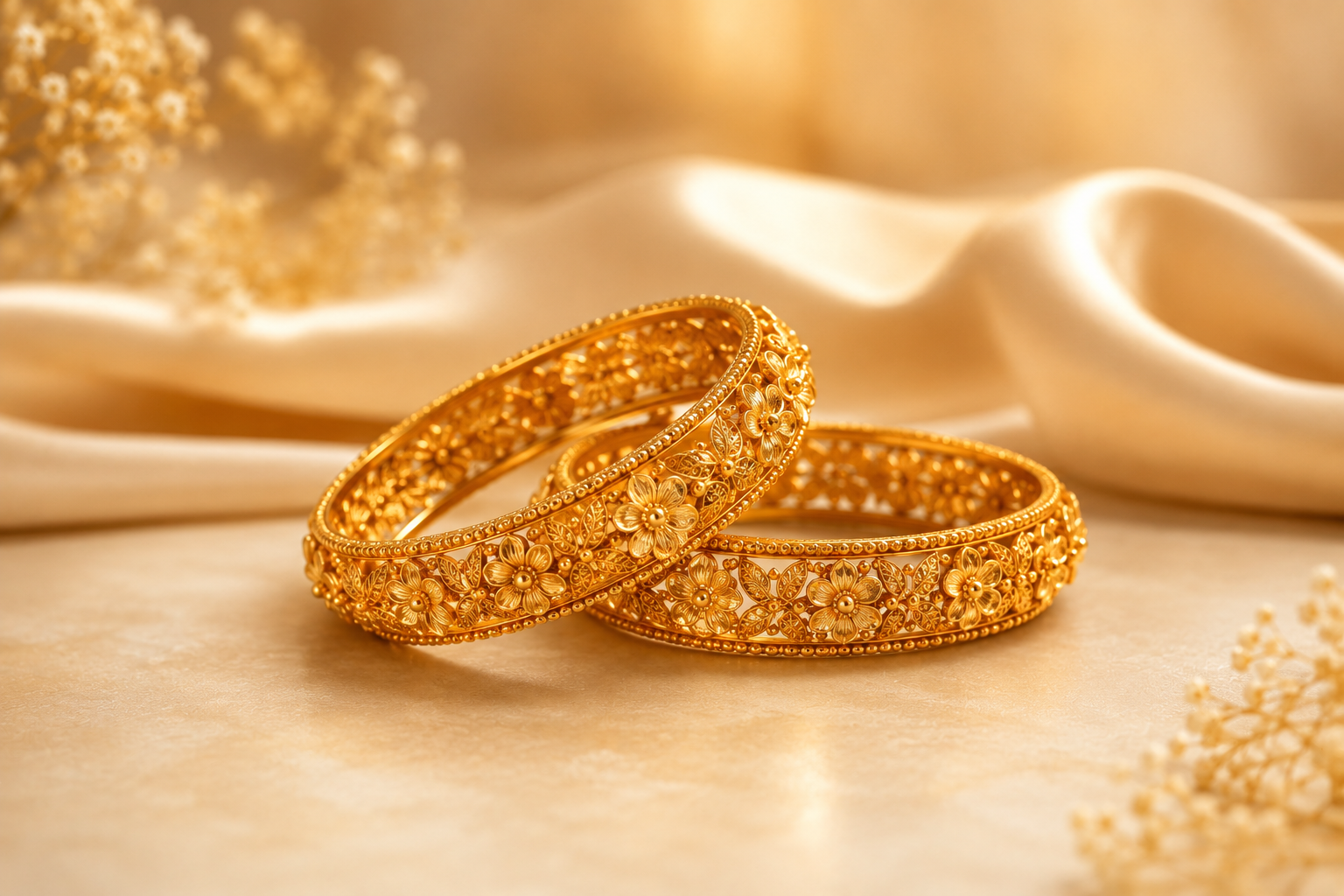floral gold bangle styling Una